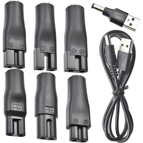 Ensemble de 8 câbles d'alimentation de rechange 5V avec adaptateur USB pour tous types de tondeuses à cheveux, rasoirs et tondeuses à barbe électriques. (1/5)