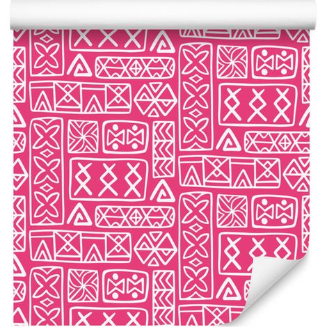 Carta da parati con motivo geometrico polinesiano, rosa cipria e rosa antico, 50x1000 cm (1/5)