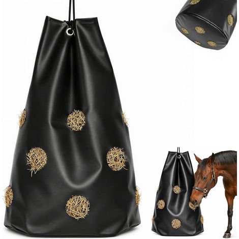 Sac à foin pour chevaux - 70 x 40 cm - Avec trous de 8 cm - Sac de rangement de 9 kg - Noir (1/5)