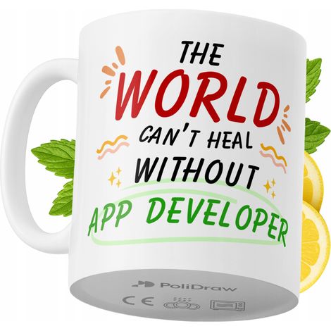 Tazza divertente e umoristica per sviluppatori di app, ideale per caffè e tè, con grafica e testo divertenti. Perfetta per compleanni, onomastici e festività. Tazza premium per occasioni speciali, per (1/5)