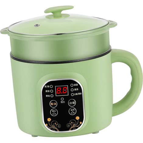 Bouilloire électrique verte avec bac à vapeur, compacte et intelligente, idéale pour les cuisines de dortoir (prise CN 220 V). (1/5)