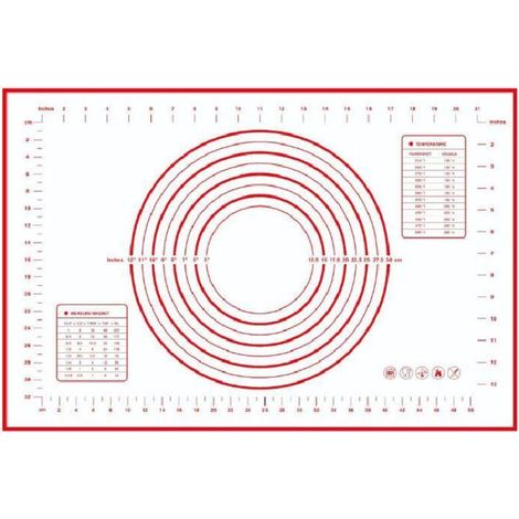 Tapis de cuisson en silicone antiadhésif pour pâtisserie – 60 x 40 cm, rouge, lavable au lave-vaisselle, résistant jusqu’à 230 °C