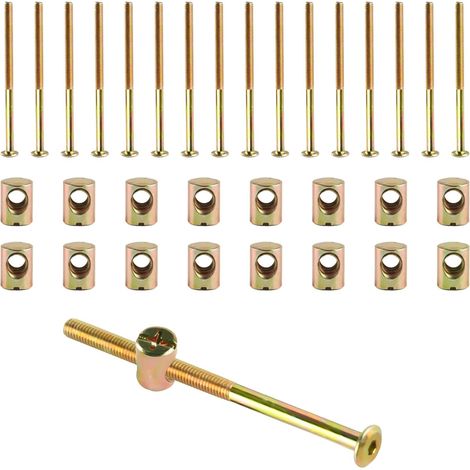 Lot de 16 boulons et écrous M6 pour meubles, vis à tête hexagonale et écrous à tête cylindrique pour berceaux, tête de lit, vis de fixation de meubles (80 mm) (1/5)