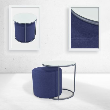 MOG CASA Banco moderno Jasper (marino) con mesa lateral (vidrio blanco y marco gris) - 4