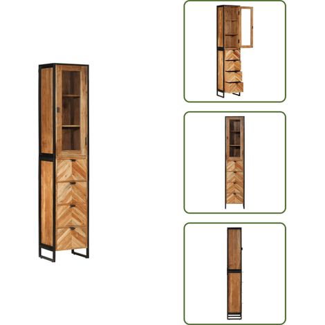 The Living Store Armoire de salle de bain 40x27x190 cm bois massif d'acacia - Meuble De Salle De Bain - Armoire De Salle De Bain - Rangement Salle De Bain - Commode Salle De Bain - Meubles De Rangemen (1/5)