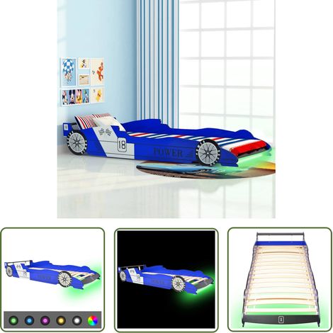 The Living Store Lit voiture de course pour enfants avec LED 90 x 200 cm Bleu - Lit Enfant - Lit Bébé - Lit Voiture De Course - Lumière Led - Décoration Chambre Enfant (1/5)