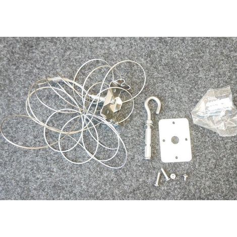 Kit de suspension avec filin acier inox longueur 3m + plaque et crochet de fixation + chevilles pour luminaire suspendu Shopline (1/2)