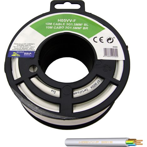 10m cable manguera redonda H05VV-F  3g1,5mm² blanco