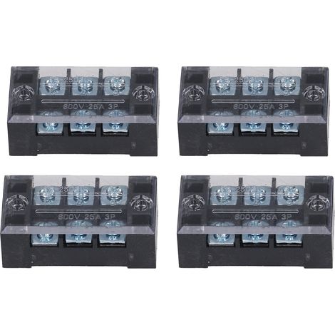 Bornier de barrière en fil, 4 pièces, professionnel, haute intensité, TB, bornes à vis fixes, bande de 3 plots, 600V 25A (2503) (1/5)