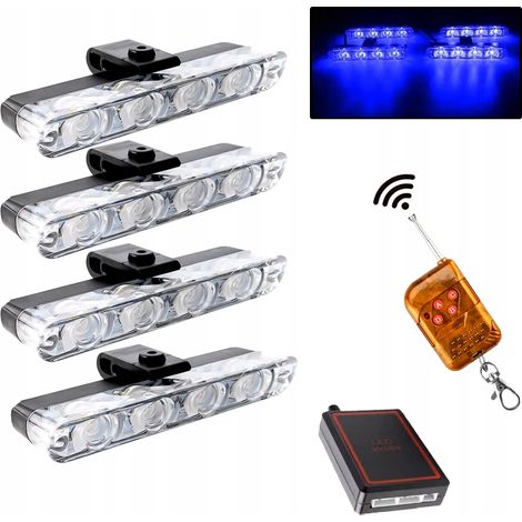 4x LED BLAU BLINKEN WARNLAMPE FERNBEDIENUNG STROBE IN STOSSFÄNGER (1/5)