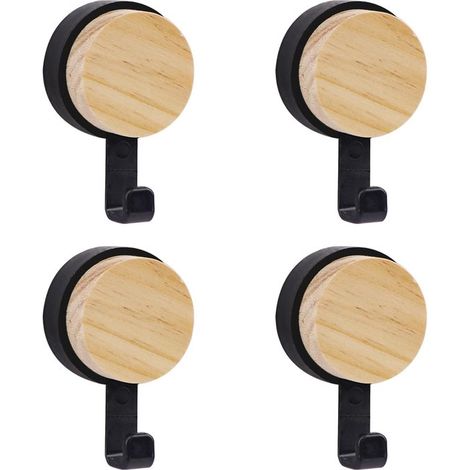 Juego de cuatro percheros de madera para pared. Se instalan fácilmente sin necesidad de taladrar. Incluyen ganchos autoadhesivos para toal,madera (1/5)