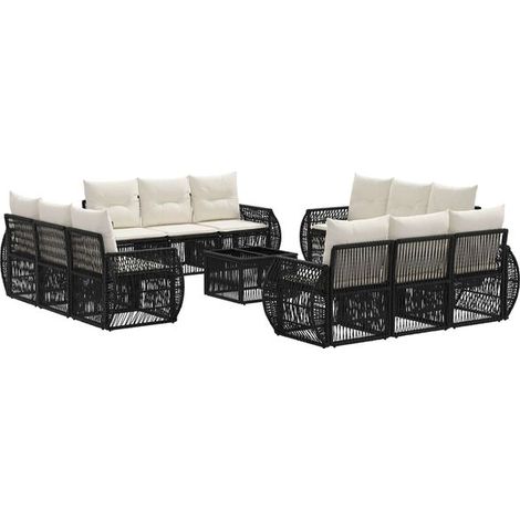 Ensemble de Canapé d'Extérieur 13 Pièces, Salon de Jardin Design Noir et Blanc Crème (1/5)