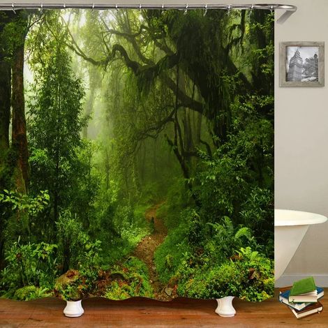 Filiyano-Rideau de douche à motif de paysage forestier, impression 3D, en polyester lavable avec crochets, paravent décoratif pour la maison, L 180 x