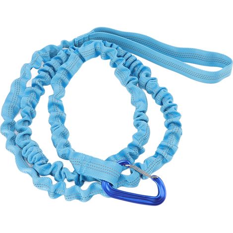 Corde de remorquage pour vélo, longueur naturelle 1,7 m, extensible, en nylon et alliage, portable, pour VTT et entraînement en extérieur (bleue). (1/5)