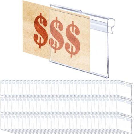 Lot de 100 supports d'étiquettes en plastique transparent pour étagère métallique (6 x 4,2 cm) (1/5)