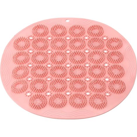 Tapis de bain et de douche en PVC antidérapant de forme ronde avec trous de drainage, ventouses pour salle de bain, rose (30 x 30 cm) (1/5)