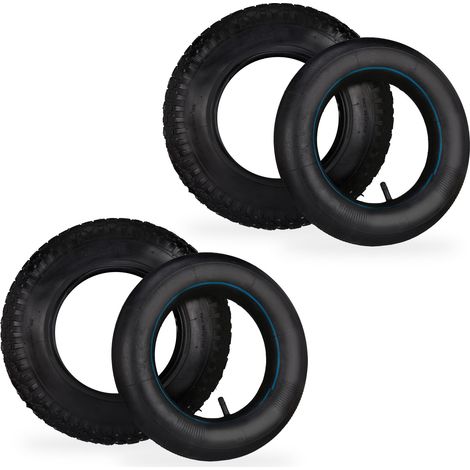 Relaxdays Wheelbarrow Tyre, 2x Set, Spare Wheels, Inflatable, 3.50-8", Max. Load 154 kg, Garden, Tool, Practical, Black