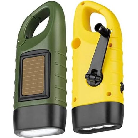 Dynamo-Taschenlampen mit Solarpanel Mini-LED-Notfalltaschenlampen 2 Stück mit Karabiner Handkurbel selbstaufladend kompakt und leicht ideal für
