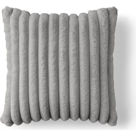 Pampelune - coussin - en fausse fourrure côtelé et velours - 40x40 cm - gris clair (1/5)
