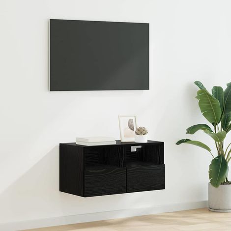 Meuble TV mural-Banc TV-Meuble Télé Chêne noir 60 x 30 x 30 cm Bois d'ingénierie (1/5)
