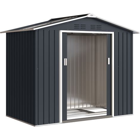 Abri de jardin rangement 213 x 130 x 185 cm porte coulissante aération naturelle moderne en acier galvanisé gris foncé (1/5)