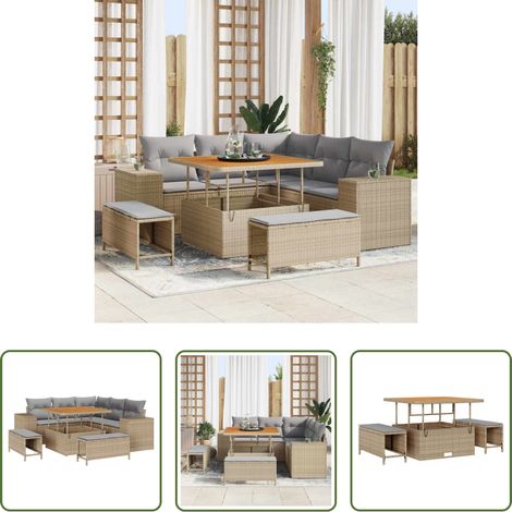 Gartenmöbel -  Garten-Sofa-Set mit Kissen mit Kissen 8 pcs Beige und Hellgrau (1/5)
