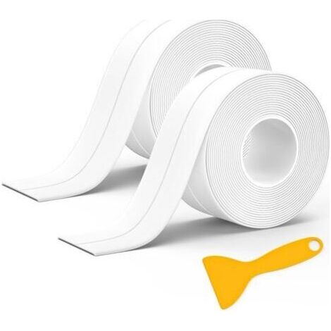 2 Rouleaux Joint Silicone Salle de Bain Blanc, Ruban Auto-Adhésif, Bande Etancheite Joint Baignoire Adapté à de Nombreuses Occasions pour Cuisine ou Salle de Bain(320 3,8cm) (1/4)