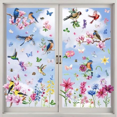 Autocollants statiques pour fenêtre d'été, décoration de fenêtre double face, autocollants de fenêtre oiseaux, sans colle, autocollants statiques anti-collision pour bricolage (1/4)