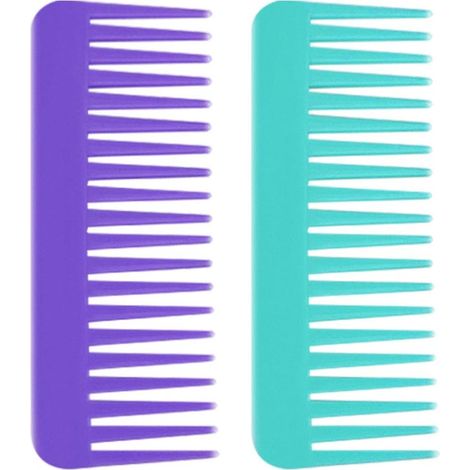 Lot de 2 grands peignes démêlants, peignes à dents larges pour cheveux bouclés, mouillés ou secs, sans manche, peigne de coiffage pour shampoing (vert clair, violet)