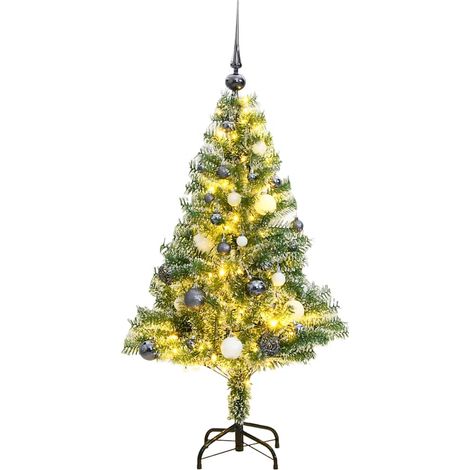 Sapin de Noël artificiel 150 LED&boules&neige floquée 150 cm
