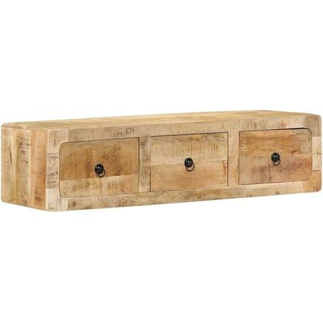 Meuble TV Mural en Bois de Mangue Massif 100x32x25 cm, Couleur Bois Naturel (1/5)