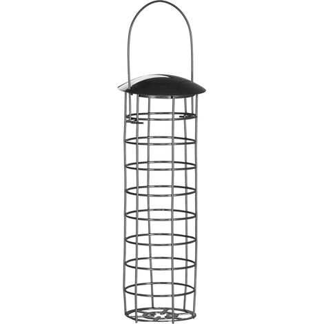 Support à boules de graisse pour oiseaux jardin 31 x 8,5 cm pratique à remplir et nettoyer design moderne en fer noir (1/4)