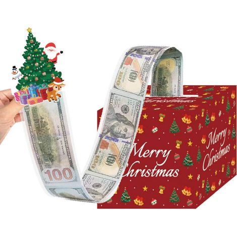 Boîte À Argent De Noël - Boîte À Cadeau En Carton Rouge Or - Pour Cadeaux En Espèces - Avec Carte Tirée Et 30 Sachets Transparent - 1 Pièce (1/5)