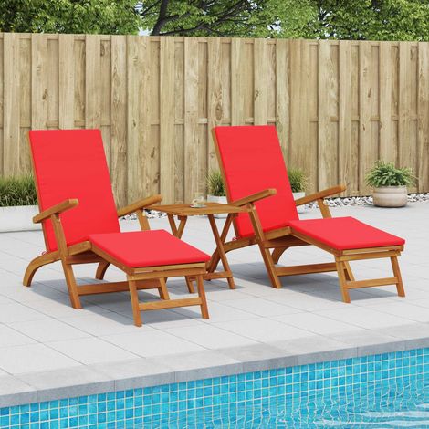 Liegestuhl zum Verstellen und Klappen mit Kissen 2 pcs Rot