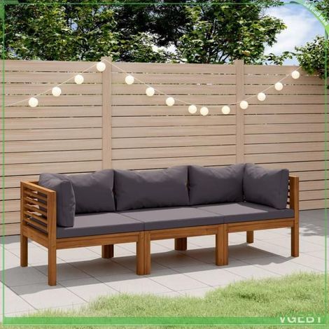 Canapé de jardin - FAFEICY - 3086900 - Bois d'acacia massif - 3 places modulable - Coussins gris foncé déhoussables (1/5)