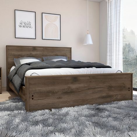 Base di letto Full Galanto con struttura in legno, dimensioni 150,4 cm L x 218,9 cm P x 98 cm A, colore Acorn (1/5)