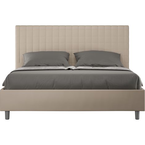 Letto matrimoniale contenitore imbottito 160x190 similpelle tortora Sunny (1/5)
