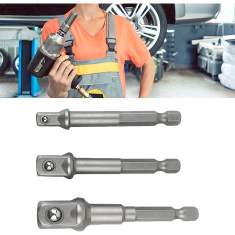 Set mit 3 Sechskant-Steckschlüsseladaptern, Vierkantbits für elektrische Schlagschrauber, professionelles Schraubzubehör (1/5)