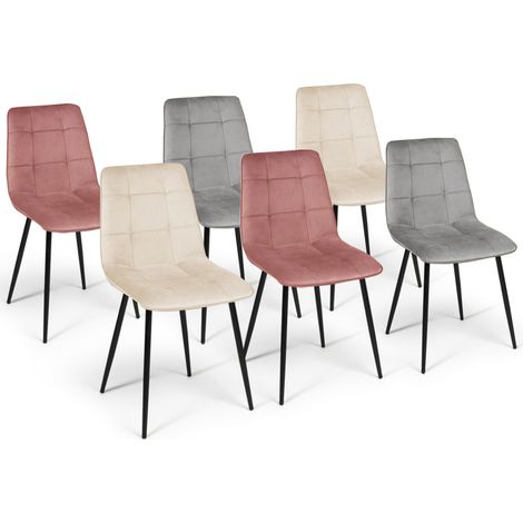 Set di 6 sedie MILA mix rosa pastello x2, grigio chiaro x2 e beige x2
