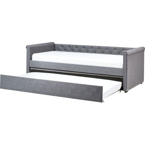 Divano Letto Estraibile Tessuto Grigio Scuro Rete a Doghe 90 x 200 cm Libourne (1/5)