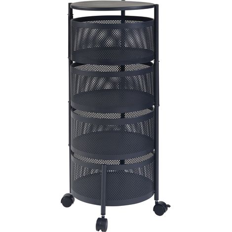 Chariot de service desserte cuisine salon meuble de rangement à 4 niveaux 75 x 33 cm acier noir (1/5)