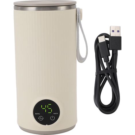 Portable ABS Stainless Steel Milk Warmer Mixer, USB Charging, Heats up to 55℃, Cordless, Travel Baby Milk Warmer, 400ML Coffee Maker (1/5)