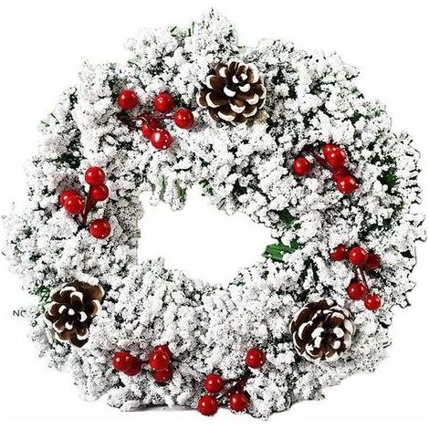 Pr Guirlande de Noël, décoration murale de vitrine à suspendre pour porte d'hiver 12,6" avec pommes de pin, grappes de baies (1/4)