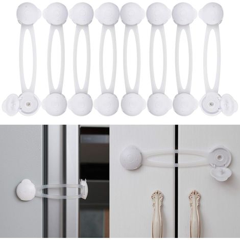 Kindersicherungen, 8-teiliges Set, multifunktional, mit Klebstoff, geeignet für Schränke, Schubladen, Speisekammern, Öfen, Kühlschränke, Kindersicherungen, Schubladensicherungen.