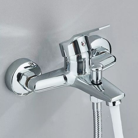 Mitigeur baignoire monocommande Bain Douche, Robinet à Montage Mural Chromé (1/5)