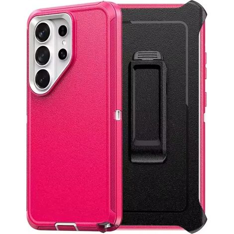 (Rose, Galaxy S22 Ultra 5G) Étui de protection robuste avec clip ceinture, matériau PC+TPU antichoc.
