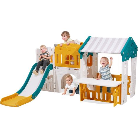 VEVOR 5-in-1 Spielhaus, Basketball, Darts, Fußball, Rutsche, Kinder ab 2 Jahren, Polypropylen-Kunststoff, 2-3 m³, Kunststoff-a (1/2)