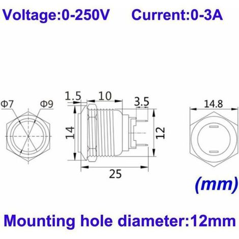 Interrupteur Autobloquant - Acier Inoxydable 12 mm - Étanche IP67 - 3 A 12 V / 24 V / 125 V / 250 V CA - Pour Panneau de Commande - Lot de 4 (1/5)