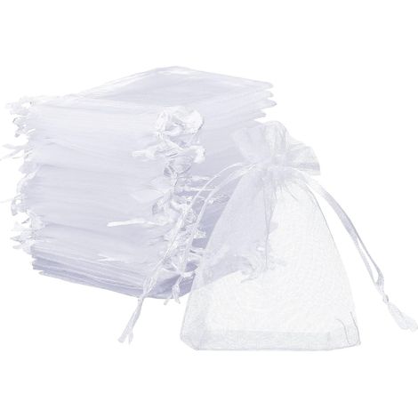 50 sachets en organza blancs, pochettes à bijoux, sachets cadeaux - 7 x 9 cm