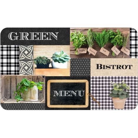 Tapis de Cuisine Mousse "Green Bistrot" 45x75cm Multicolore (1/2)